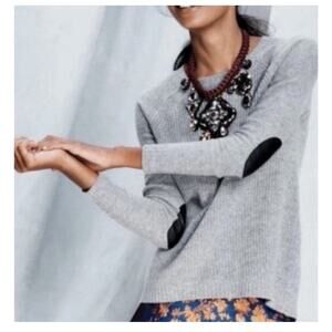J Crew 100% Wool pullover sweater with leather arm Elbow patches